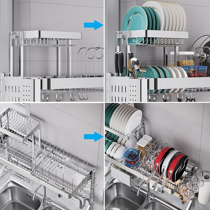 Over Sink Dish Drying Rack, Upgrade 2.5-Tier 304 Stainless Steel Dish Rack - Image 7