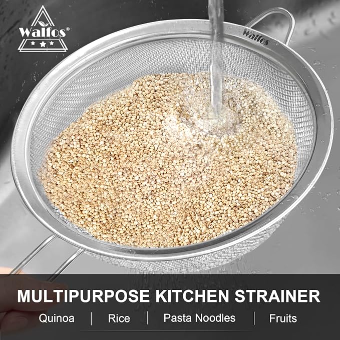 Walfos 7.8 Inch Fine Mesh Strainer, Premium Stainless Steel Colanders and - Image 8