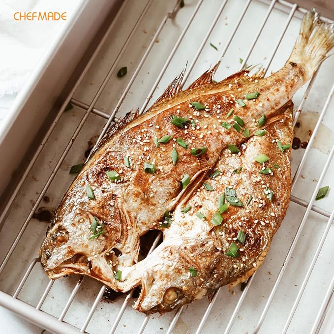 CHEFMADE Roasting Pan with Rack and Lid, 13-Inch Non-Stick Rectangular Deep - Image 5