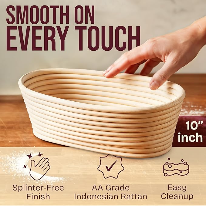 Superbaking 10" Oval Banneton Bread Proofing Basket – Sourdough Starter Kit - Image 5