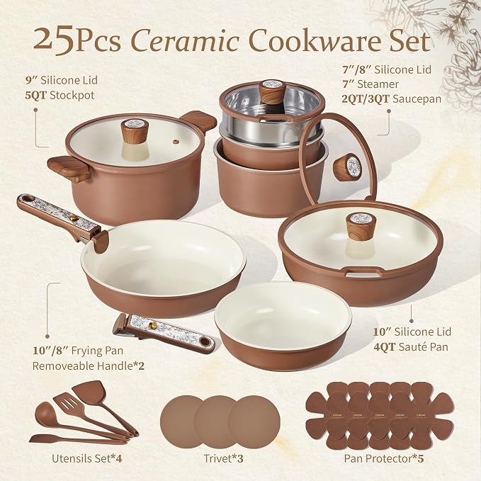 CAROTE 25-Piece Ceramic Cookware Set, Nonstick Pots and Pans Set - Image 2