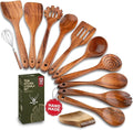 12 Pcs Wooden Cooking Utensils Set – Luxury Wooden Kitchen Utensils by WOODLANDSUSA