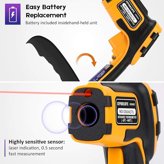 Infrared Thermometer Non-Contact Digital Laser Temperature Gun -58℉～1112℉ - Image 3