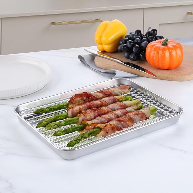 Homikit Baking Sheet with Wire Rack, 10.5 x 8 Inches Stainless Steel Small - Image 3