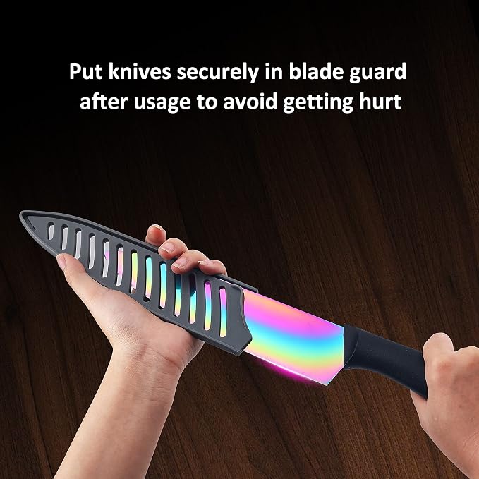 Marco Almond Kitchen Knife Set, KYA36 12-Piece Rainbow Color Stainless Steel - Image 4