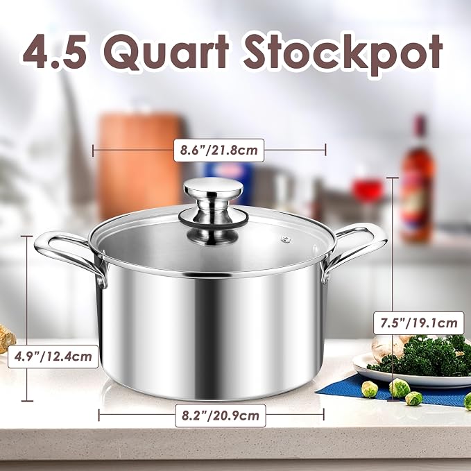 Herogo 4.5 Quart Stock Pot, Tri-Ply Cooking Pot - Image 2