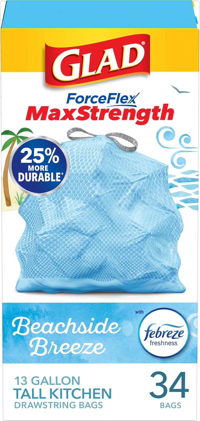 Glad Tall Kitchen Trash Bags 13 Gallon, MaxStrength Beachside Breeze Garbage by GladTrashFoodStorage