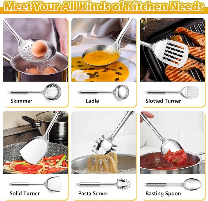 E-far 6-Piece Cooking Utensils Set, Stainless Steel Kitchen Utensils, Metal - Image 3