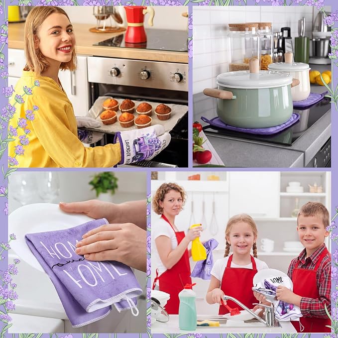 Fourluoo 10 Pcs Lavender Kitchen Decor Set Lavender Kitchen Towels Rugs Oven - Image 5
