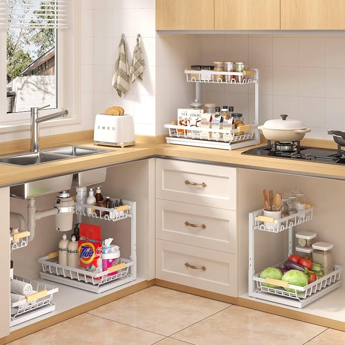 Sevenblue 2 Packs Under Sink Organizer, Height Adjustable 2 Tier Under Kitchen - Image 6