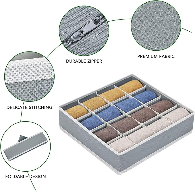 Joyoldelf Sock Drawer Organizer Divider Underwear Organizer 16-cell Fabric - Image 7