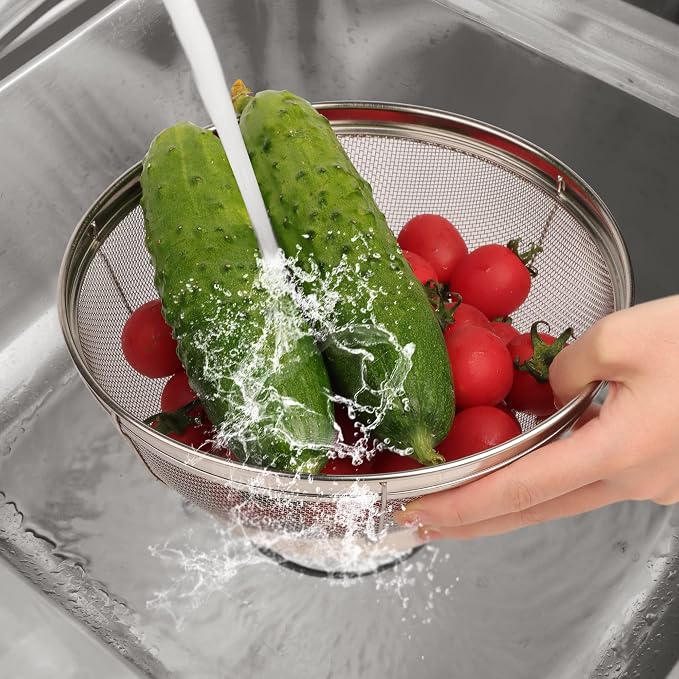3 Pack Strainers for Kitchen, 18/8 Stainless Steel Colander, Fine Mesh Strainer - Image 5