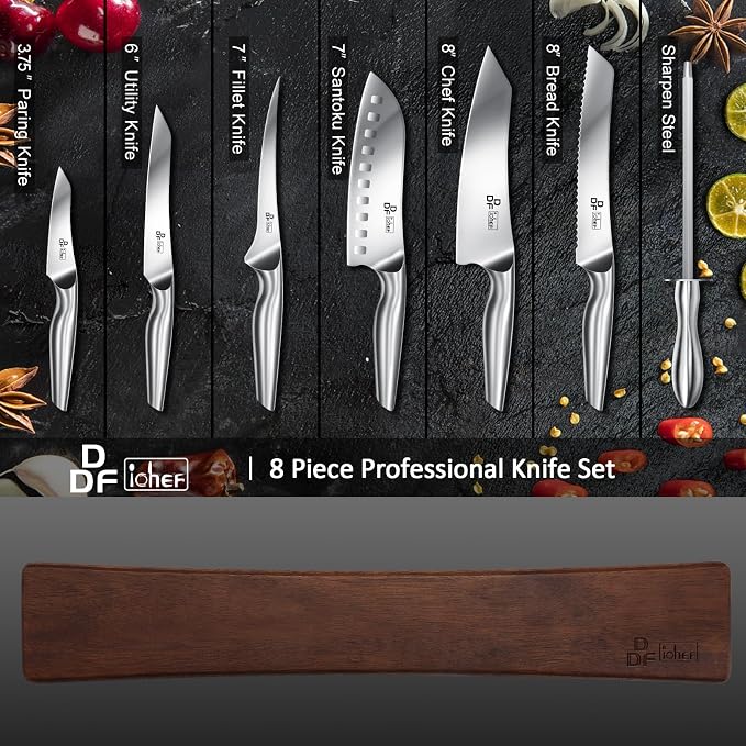 DDF iohEF Knife Set with Knife Strip, 8 Piece Professional Kitchen Knife Set - Image 3