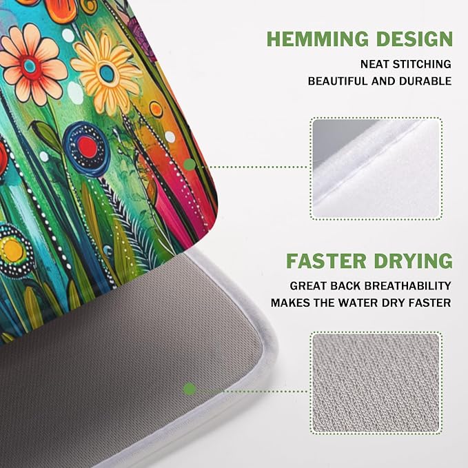 Abstract Colorful Floral Dish Drying Mat - Image 4