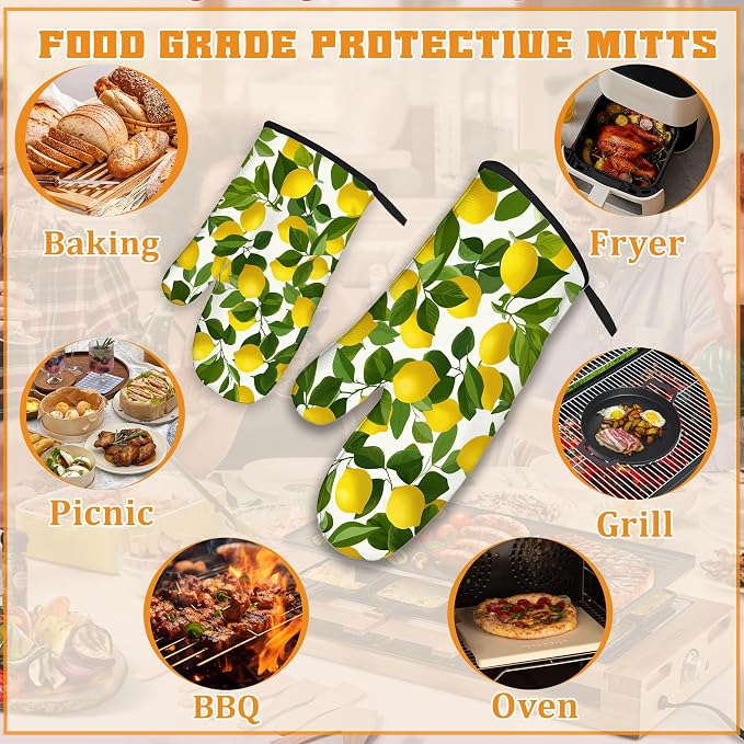Lemon Oven Mitts and Pot Holders Set, Kitchen Decor Heat Resistant Non Slip Hot - Image 5