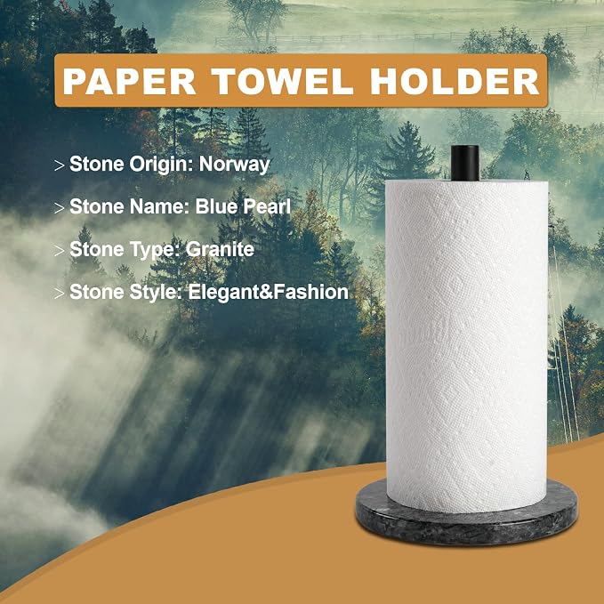 Koville Luxury Norway Granite Paper Towel Holder Countertop, Metal Rod 8" - Image 2