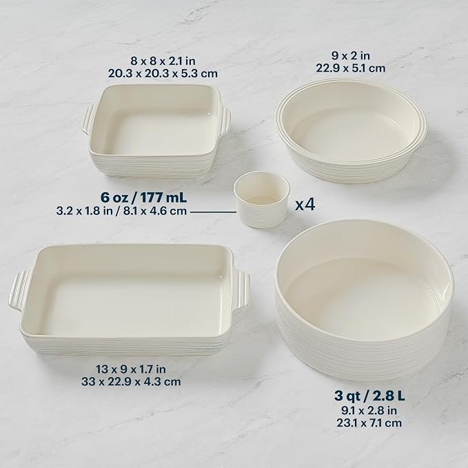 Pyrex 8-Piece Ceramic Complete Bakeware Set, Nonstick Pie, Lasagna Oven Pans - Image 4