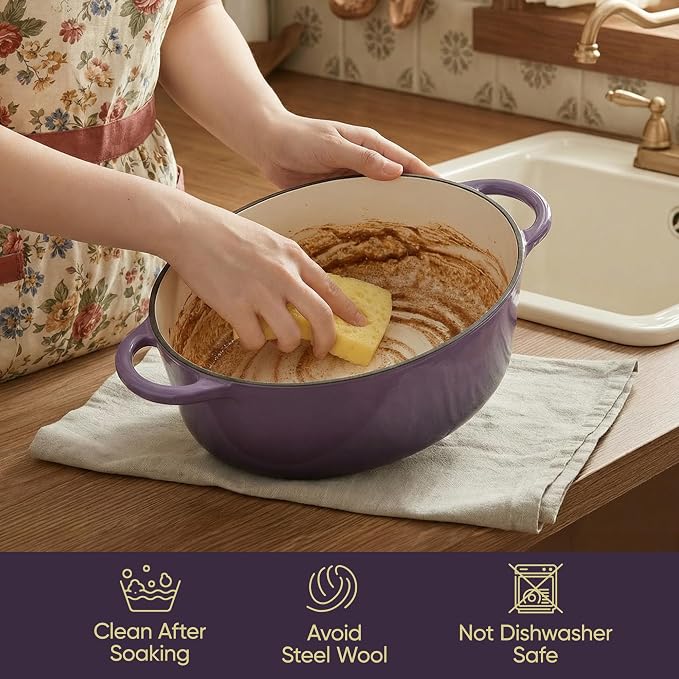 Vintage Style Oval Dutch Oven for Bread Baking, 4.5 Quart Non Stick Enameled - Image 7