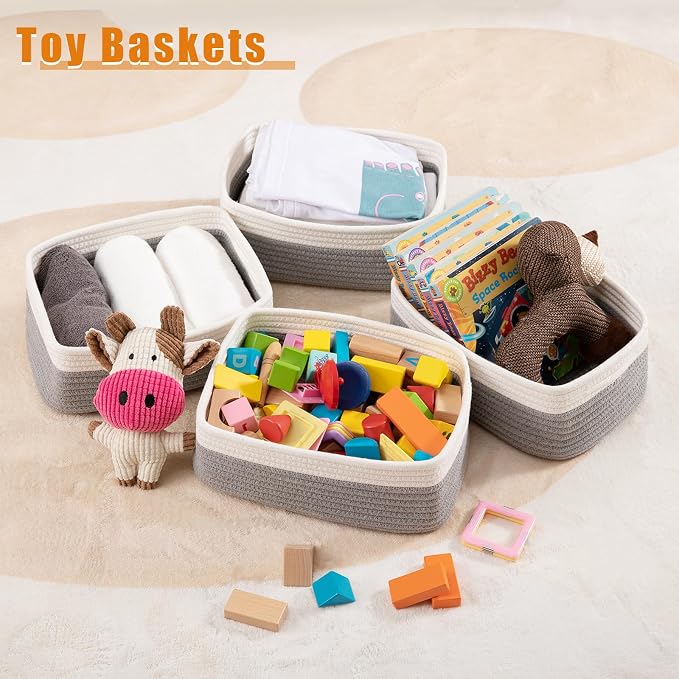OIAHOMY 4 Pack Storage Baskets for Organizing, Small Bins for Shelves, Cute - Image 4