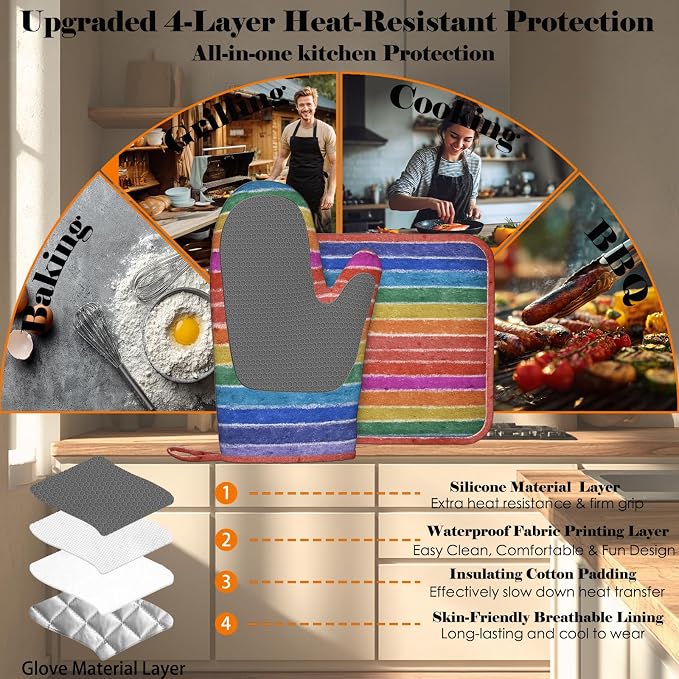 Colorful Graffiti Oven Mitts and Pot Holders Sets Rainbow Silicone Heat - Image 4