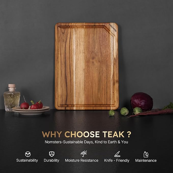 15'' Teak Wood Cutting Board for Kitchen Non Slip Over Sink Charcuterie Board - Image 3