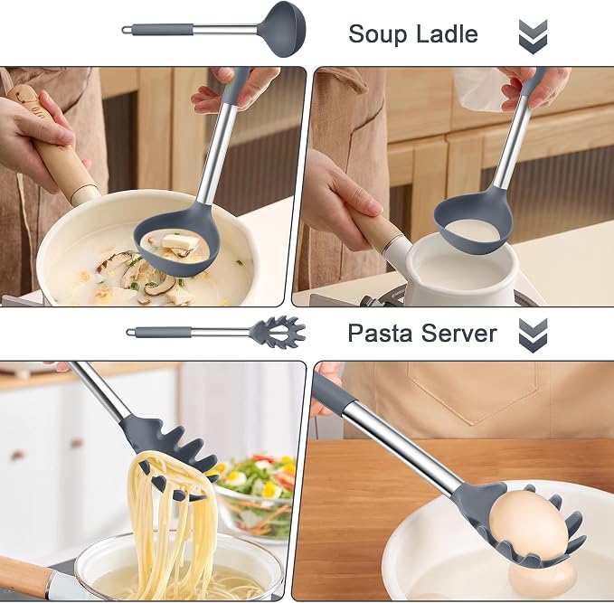 TeamFar Silicone Kitchen Utensils, Non-Toxic & Heat-Proof, Dishwasher Safe - Image 4