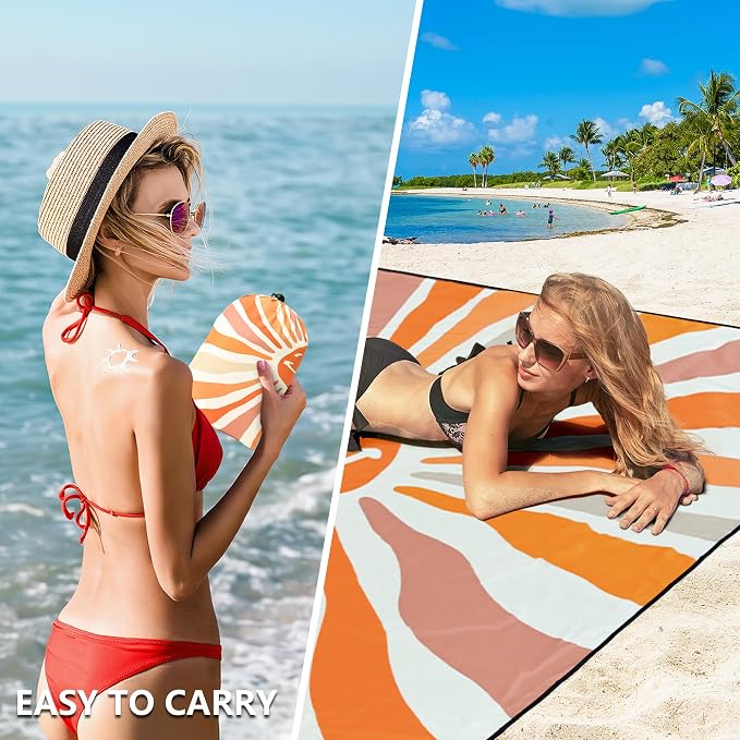 WIWIGO Beach Blanket Waterproof Sandproof Beach Mat 79" X 83"/10'x9'for 2-8 - Image 4