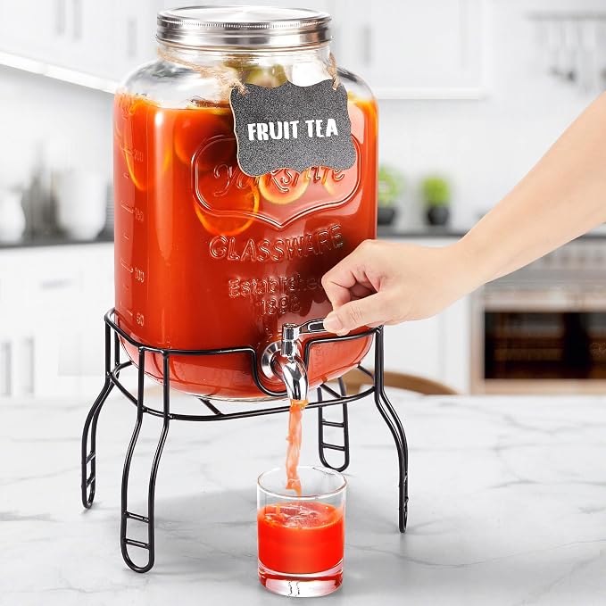 2 Gallon Large Glass Drink Dispenser Set, Beverage Dispensers - Image 6