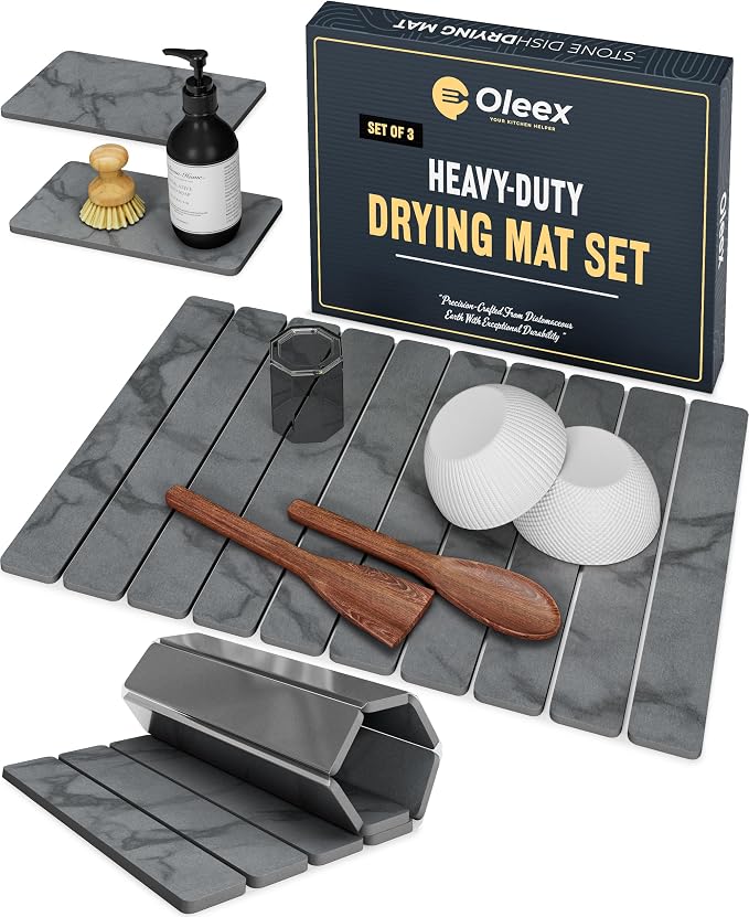Oleex 3-Pack Stone Dish Drying Mat Set Includes 1 Large 24”x16” & 2 Small 4”x9” by OLEEXYOURKITCHENHELPER