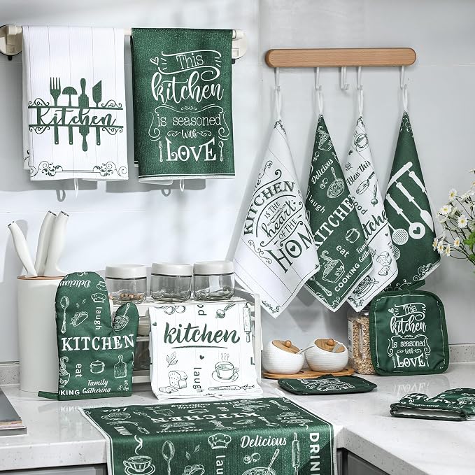 12 Pcs Farmhouse Kitchen Decor and Accessories Sets 4 Green Kitchen Towels 4 - Image 7