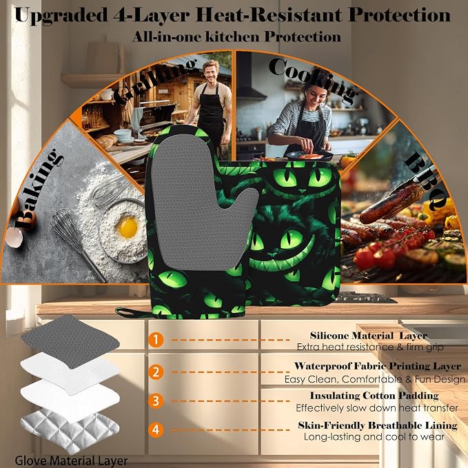 Halloween Ghost Face Heat-Resistant Oven Mitts and Pot Holder Smile Face - Image 4