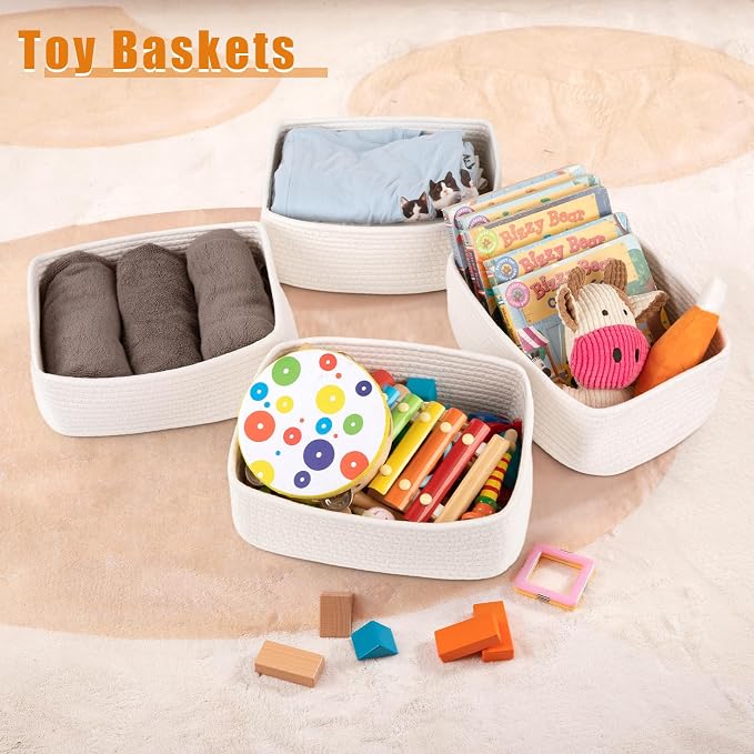 OIAHOMY 4 Pack Storage Baskets for Organizing, Small Bins for Shelves, Cute - Image 4
