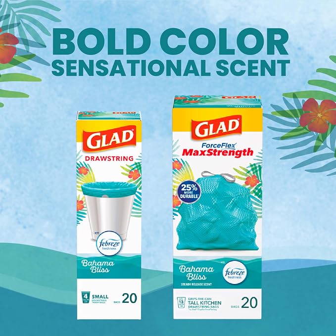 Glad Small Trash Bags 4 Gallon, Febreze Bahama Bliss Garbage Bags, Odor - Image 7