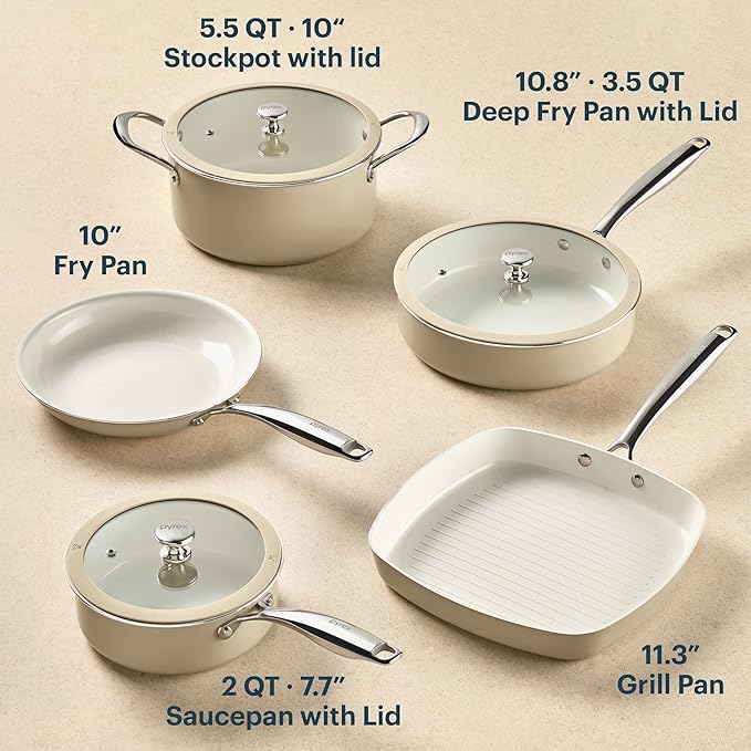 Pyrex 8-Piece Ceramic Cookware Set, Pots and Pans - Image 3