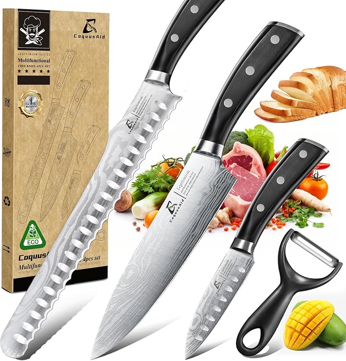 CoquusAid Kitchen Knives Set, Razor Sharp High Carbon Stainless Steel Knife Set by CoquusAid