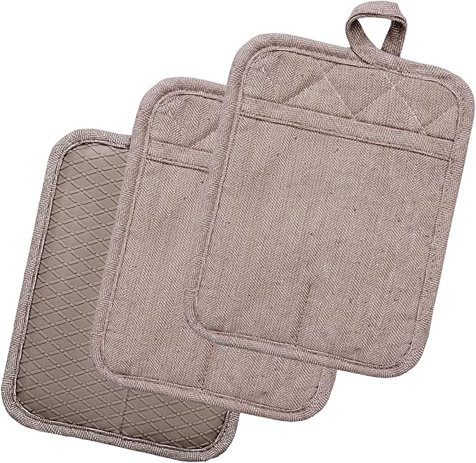 Pot Holders Yarn-Dyed Set of 3 Non Slip Silicone Kitchen Lines Heat Resistant - Image 8