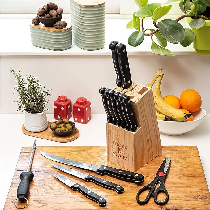 Moss & Stone 14 Pcs Knife Block Set Stainless Steel, Premium Forged Kitchen - Image 8