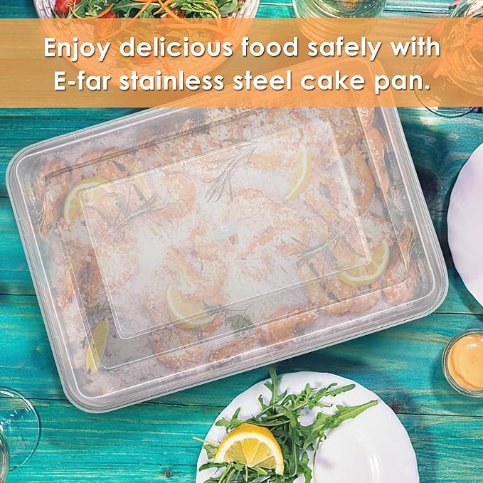 E-far Small Baking Pan with Lid, 9.4”x 7” x 2” Stainless Steel Rectangle Sheet - Image 7