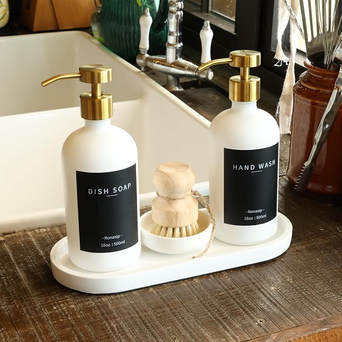 Ronasip Set of 5 Kitchen Soap Dispenser Set 16 Oz Glass Hand Dish Soap Dispenser - Image 7