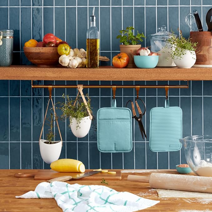 KitchenAid Ribbed Soft Silicone Pot Holder 2-Pack Set, Mineral Water Aqua - Image 2