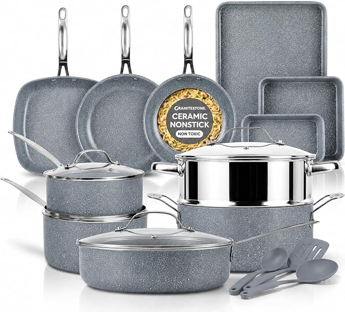 Granitestone Ceraluxe 20 Pc Ceramic Cookware Set Nonstick, Complete Pots and by Granitestone+