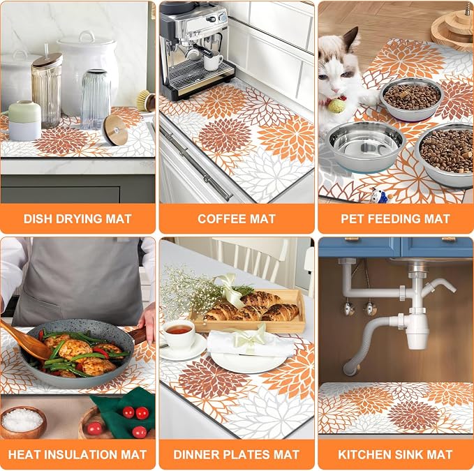 Findosom 2PCS 12" x 20" Fall Dish Drying Mat & 24" x 5.5" Sink Splash Guard - Image 6