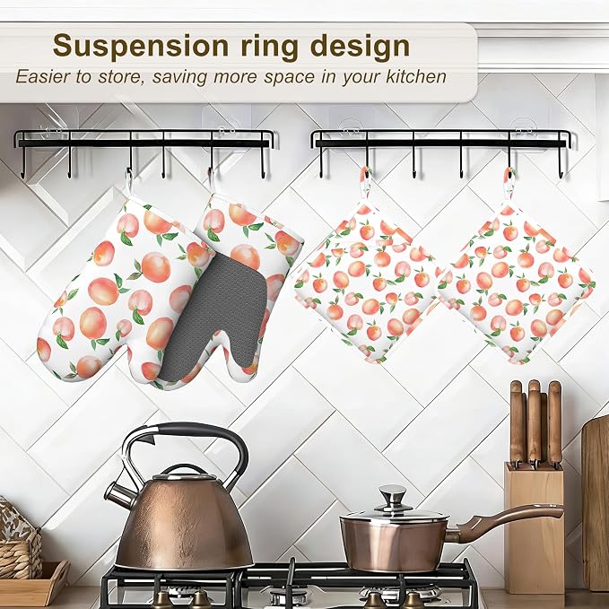 Watercolor Peaches Oven Mitts and Pot Holders Sets, Silicone Kitchen Mitts - Image 5