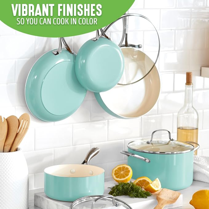 GreenLife Artisan Healthy Ceramic Nonstick, 12 Piece Cookware Pots and Pans Set - Image 4