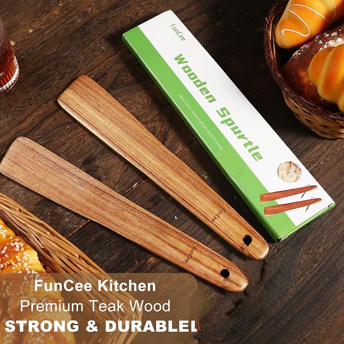 2 Pack Teak Wood Spatula, 12 Inch Wooden Spoons - Image 5