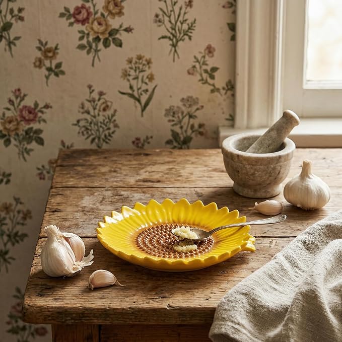 Sunflower-Shaped 2pcs Ceramic Grater Plate & Spoon Rest - Image 4