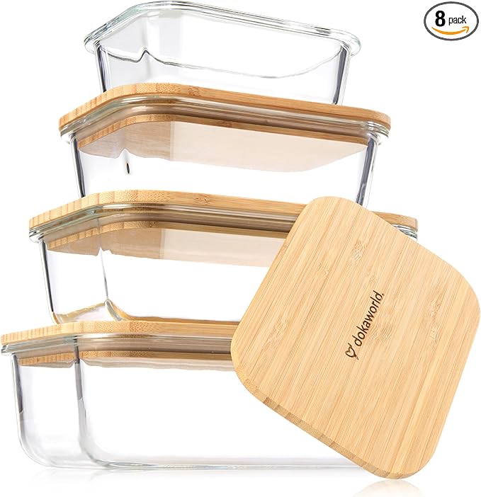Set of 4 Stackable Space-Saving Nesting Glass Containers by Dokaworld