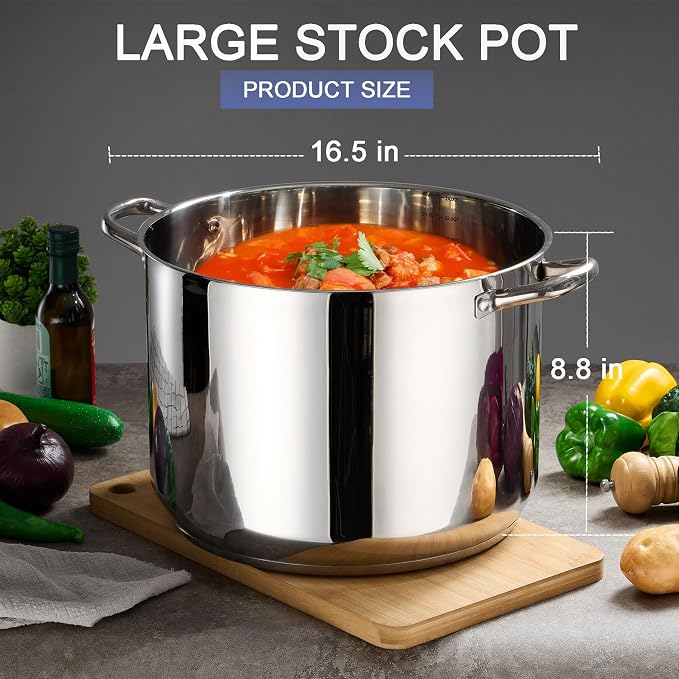 Stainless Steel Large Stock Pot, LIANYU 16 QT Heavy Duty Stockpot - Image 2