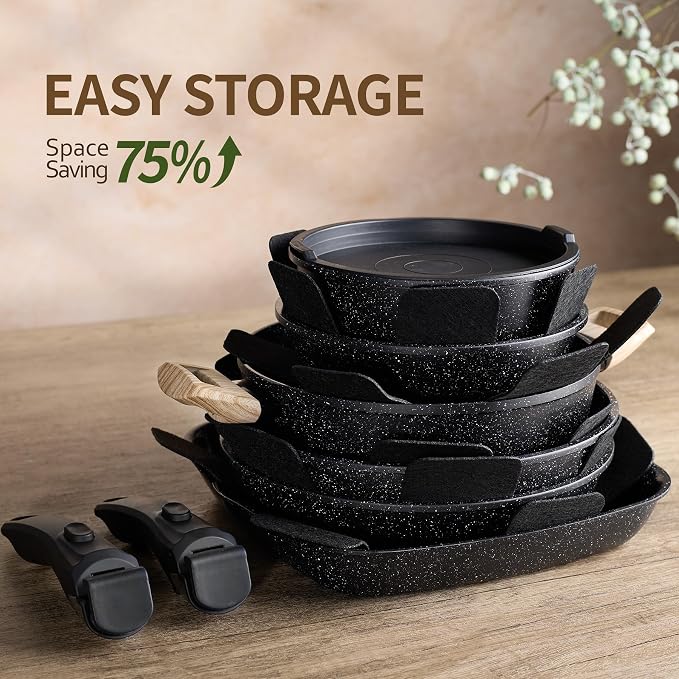 BECIGAR 23pcs Ceramic Pots and Pans Set, Nonstick Detachable Handle Cookware - Image 6