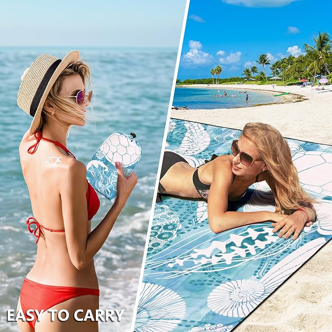 HIHOHO Beach Blanket Waterproof Sandproof Extra Large Beach Mat 79" X - Image 4
